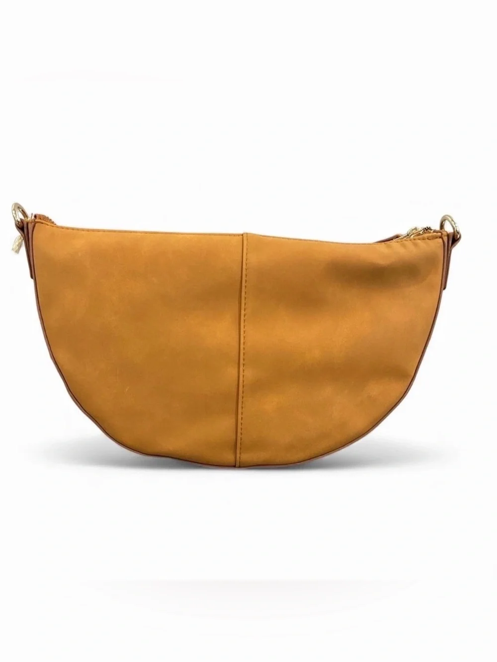 Tan Crescent Chain-Handle Shoulder Bag